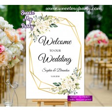 Ivory Wedding Welcome Sign,Geometric Wedding Welcome sign,(121w)